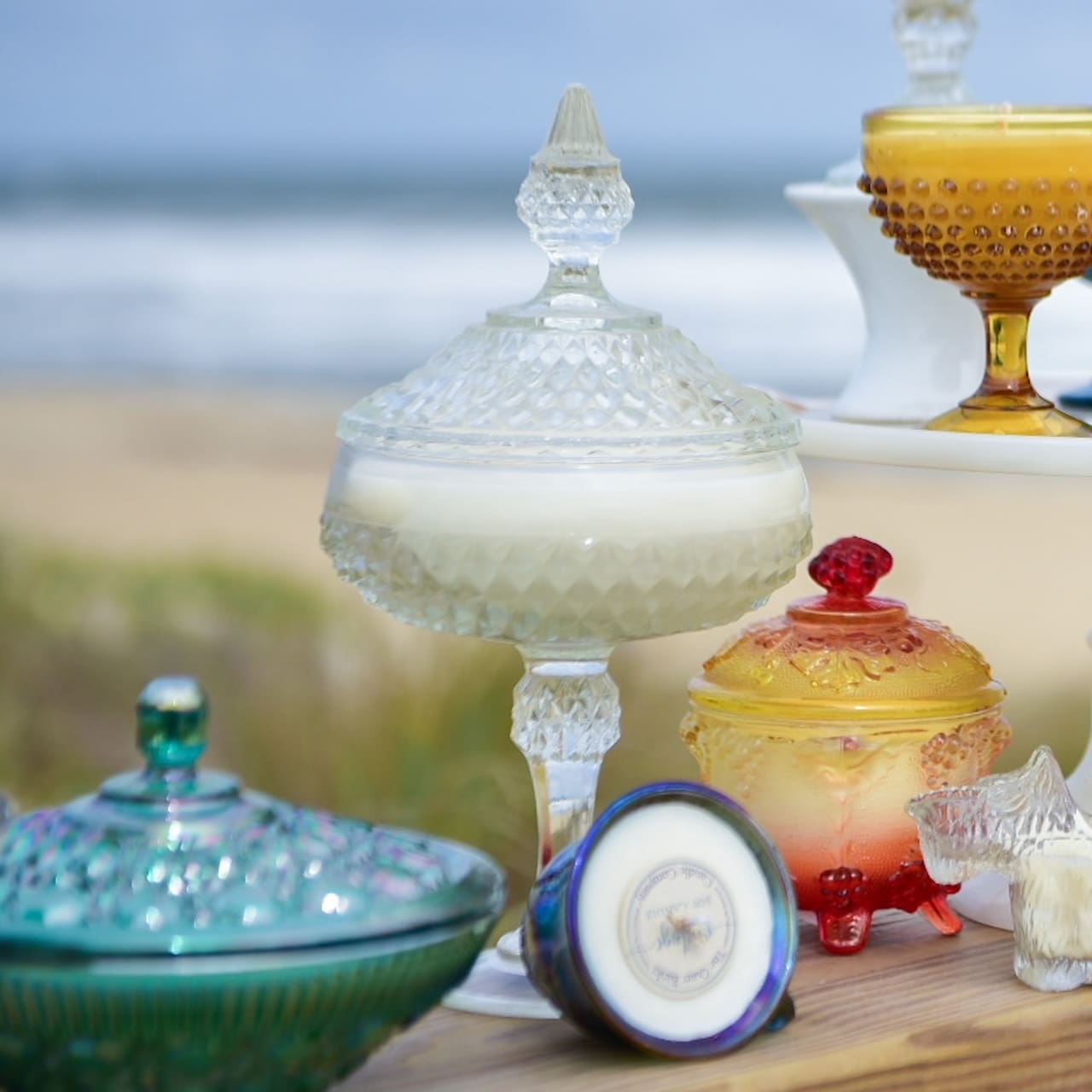 Large Antique Clear Glass Compote w/Lid - Image 3