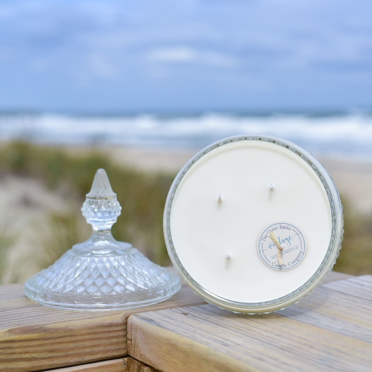 Large Antique Clear Glass Compote w/Lid - Image 2