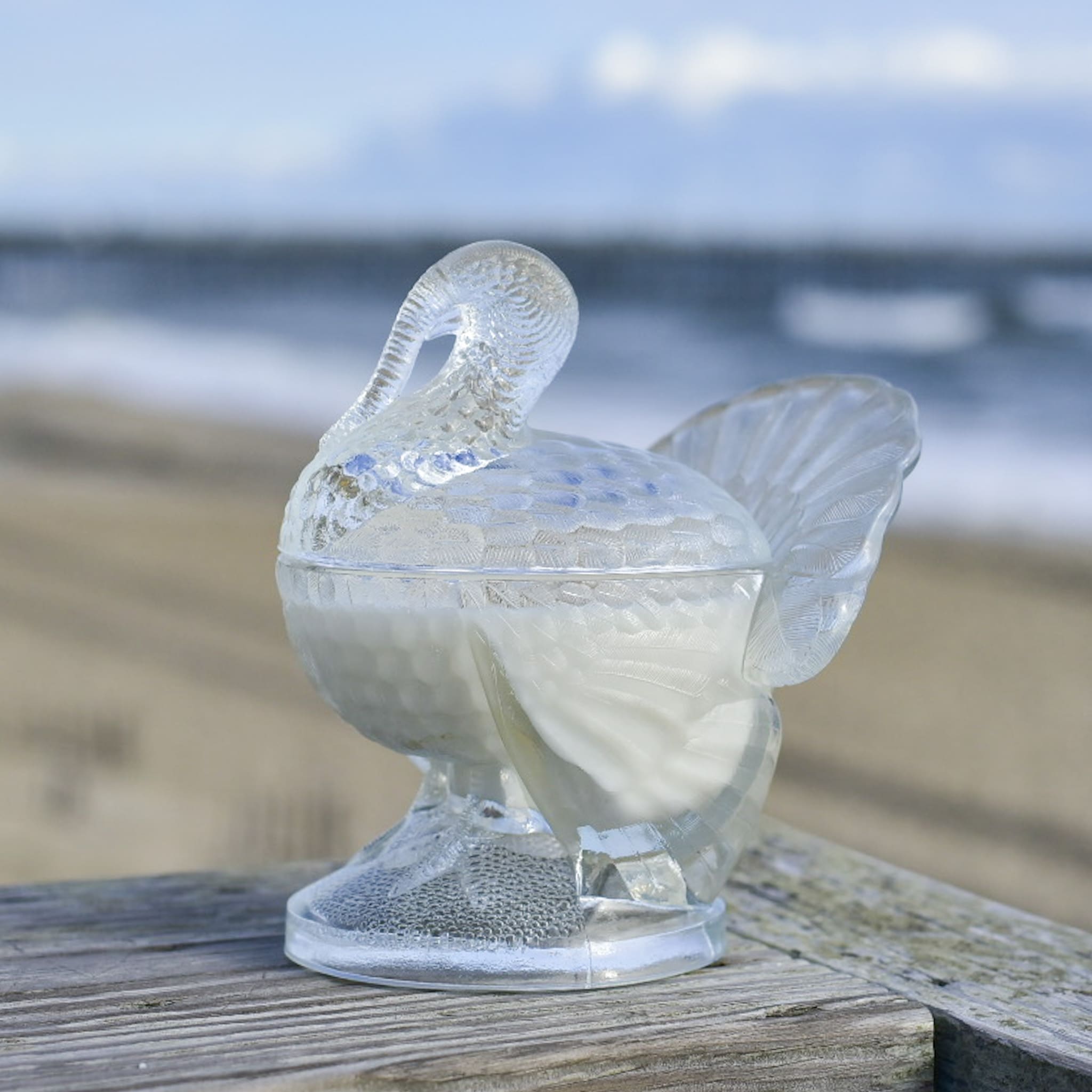 Large Clear Vintage Turkey Candy Dish