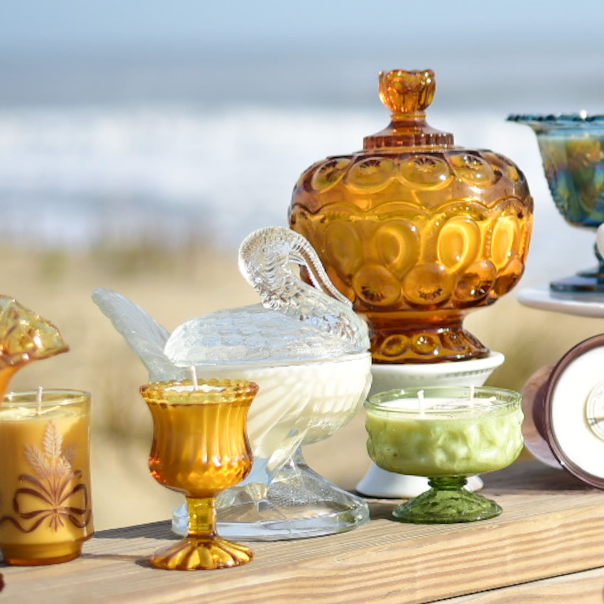 Small Vintage Amber Glass Toothpick Holder - Image 4