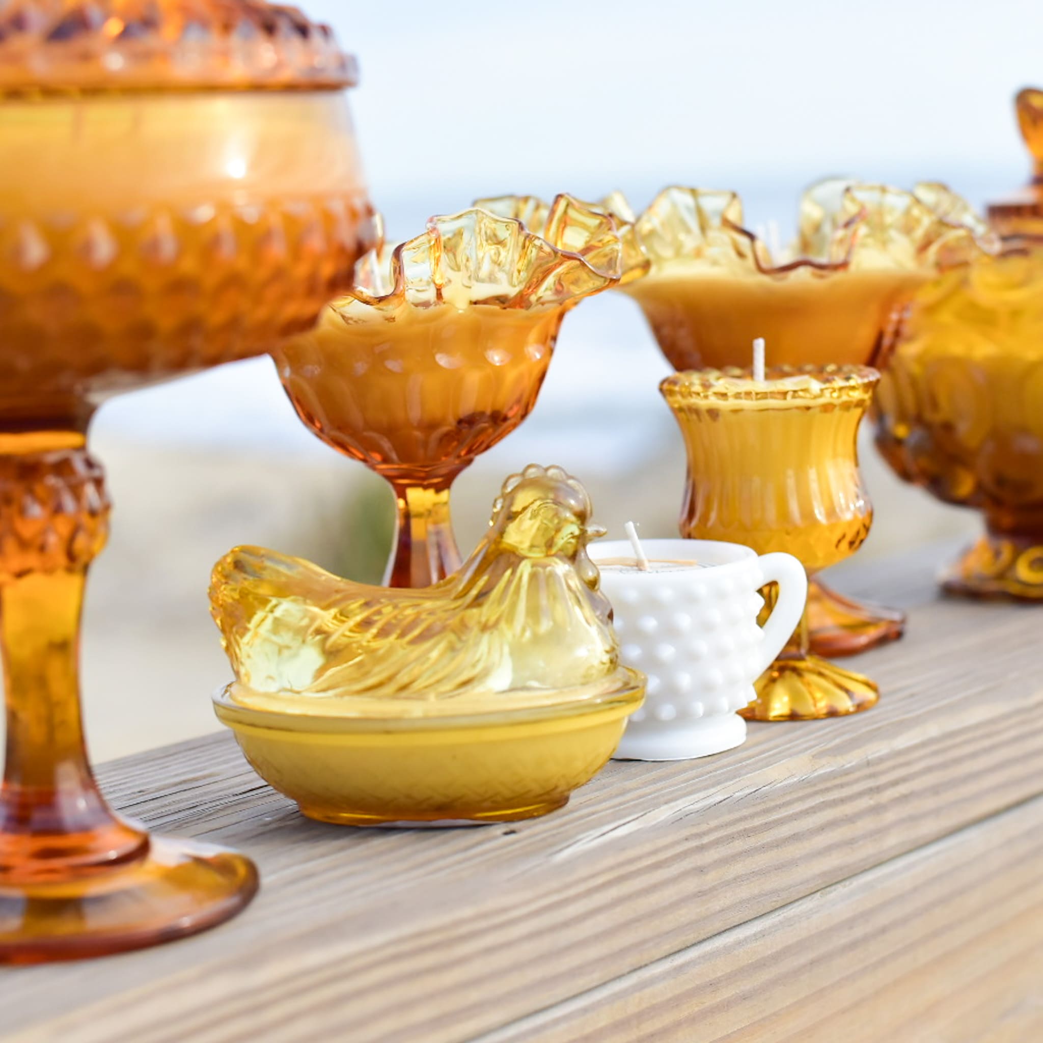 Antique Amber Footed Candy Dish w/Ruffled Edge - Image 4