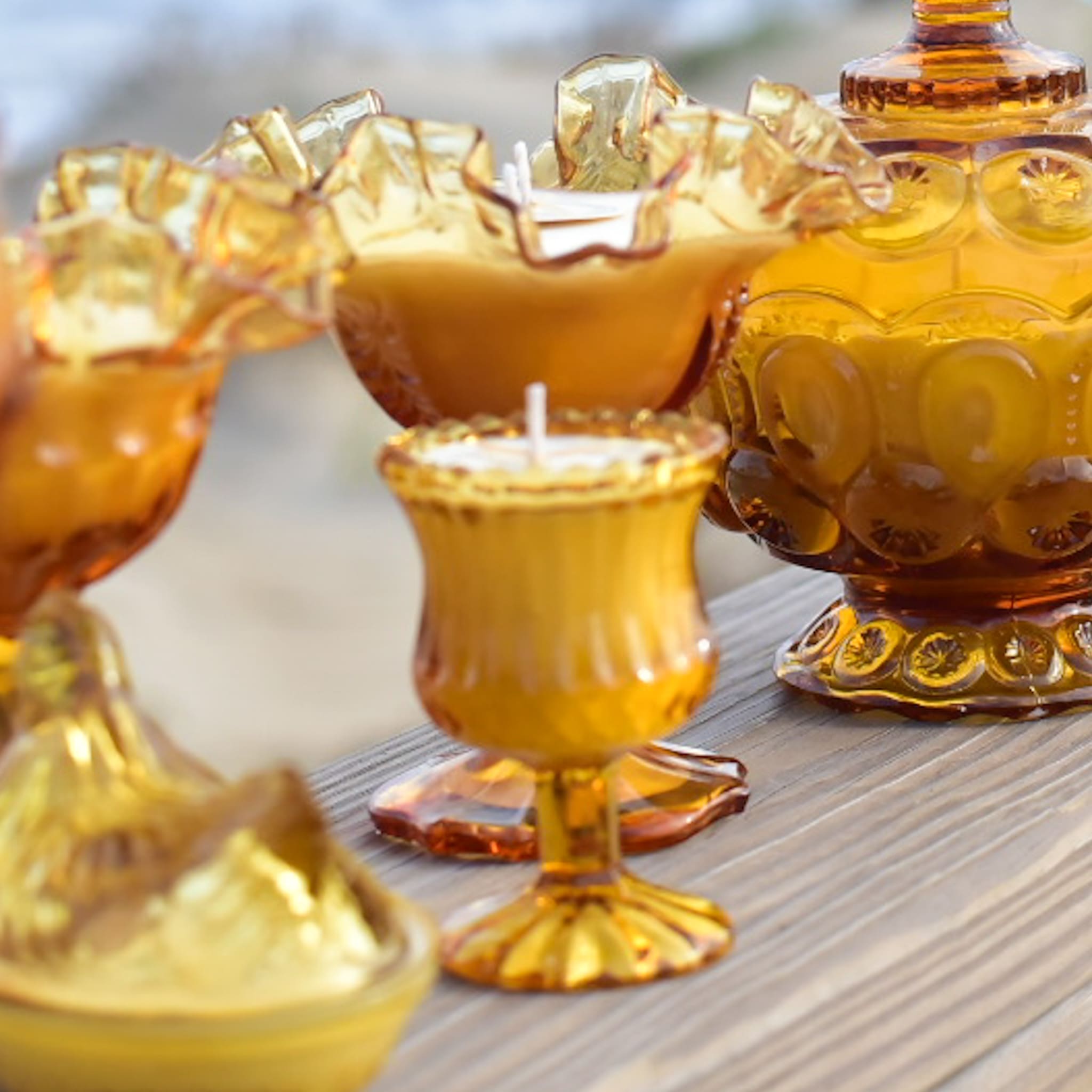 Small Vintage Amber Glass Toothpick Holder - Image 3