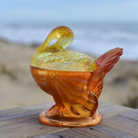 Vintage Golden Amber Turkey Candy Dish