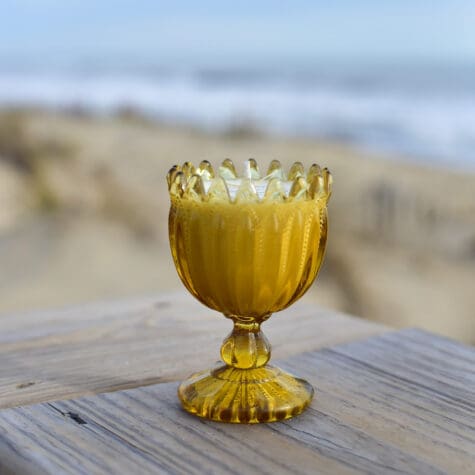 Small Vintage Amber Glass Footed Dish
