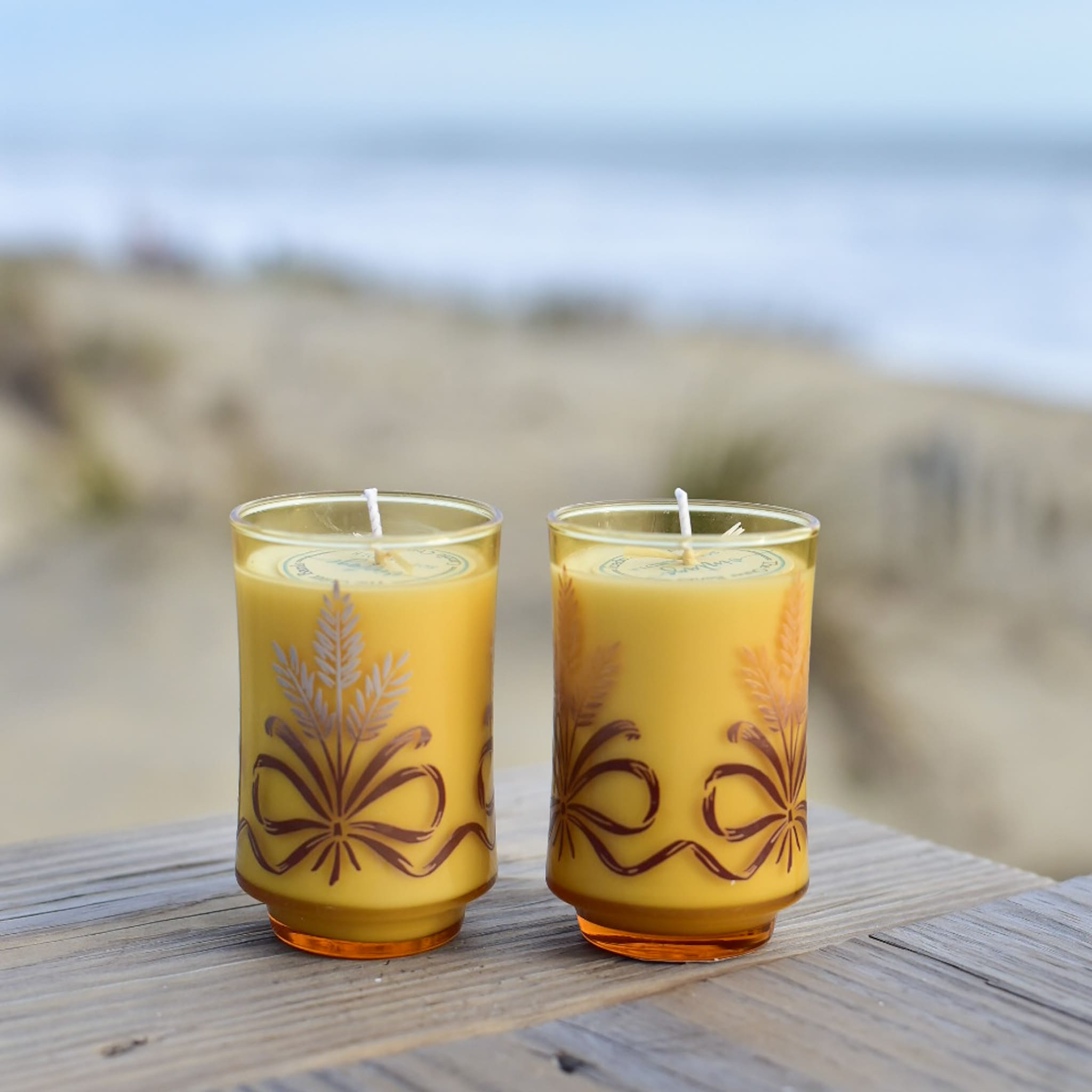 Vintage Amber Painted Glass Juice Cups