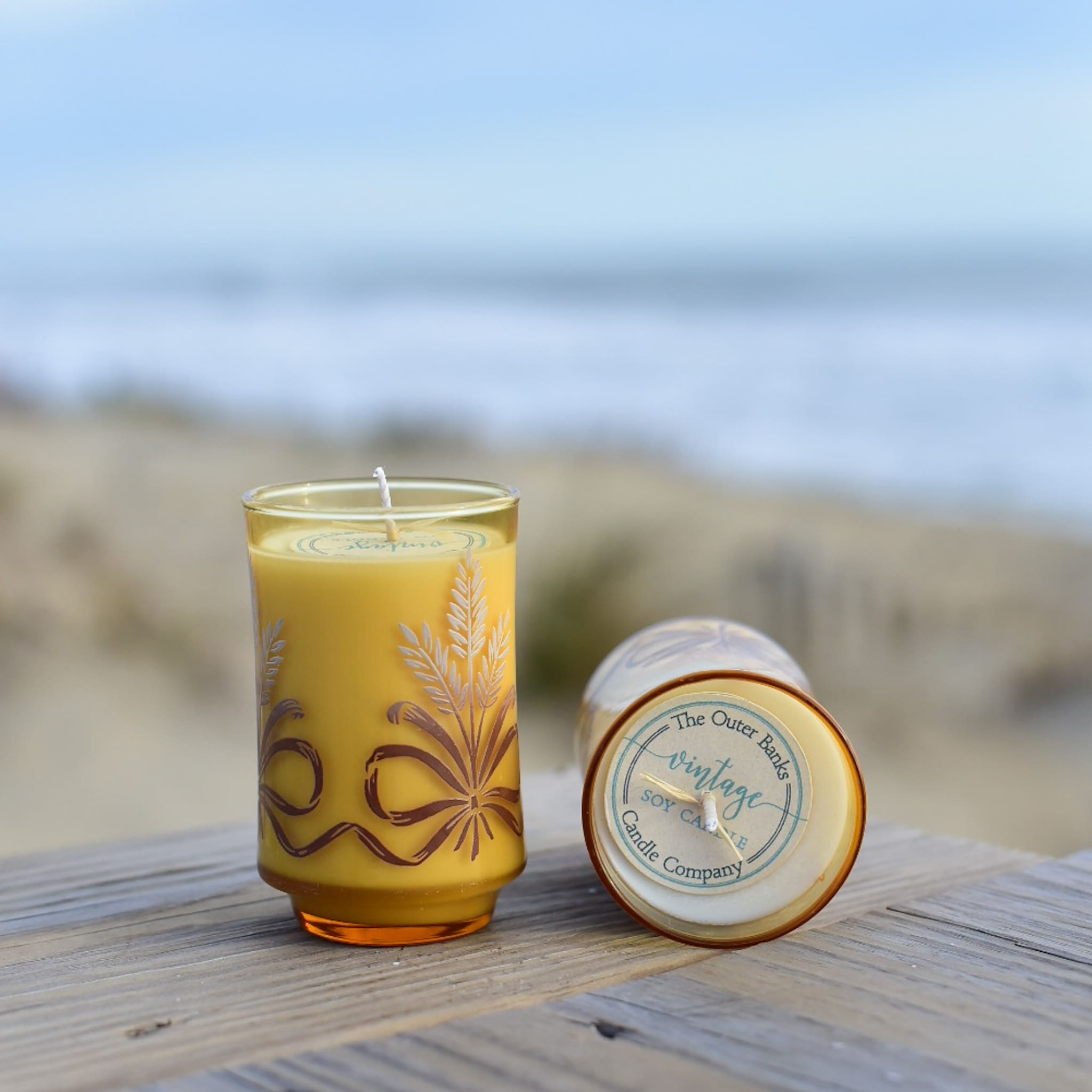 Vintage Amber Painted Glass Juice Cups - Image 2