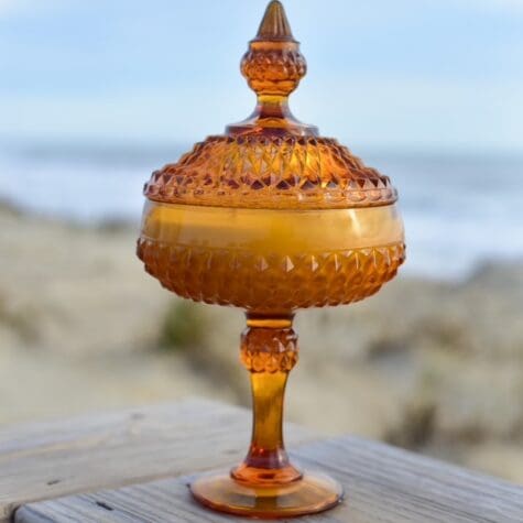 Large Antique Amber Glass Compote w/Lid