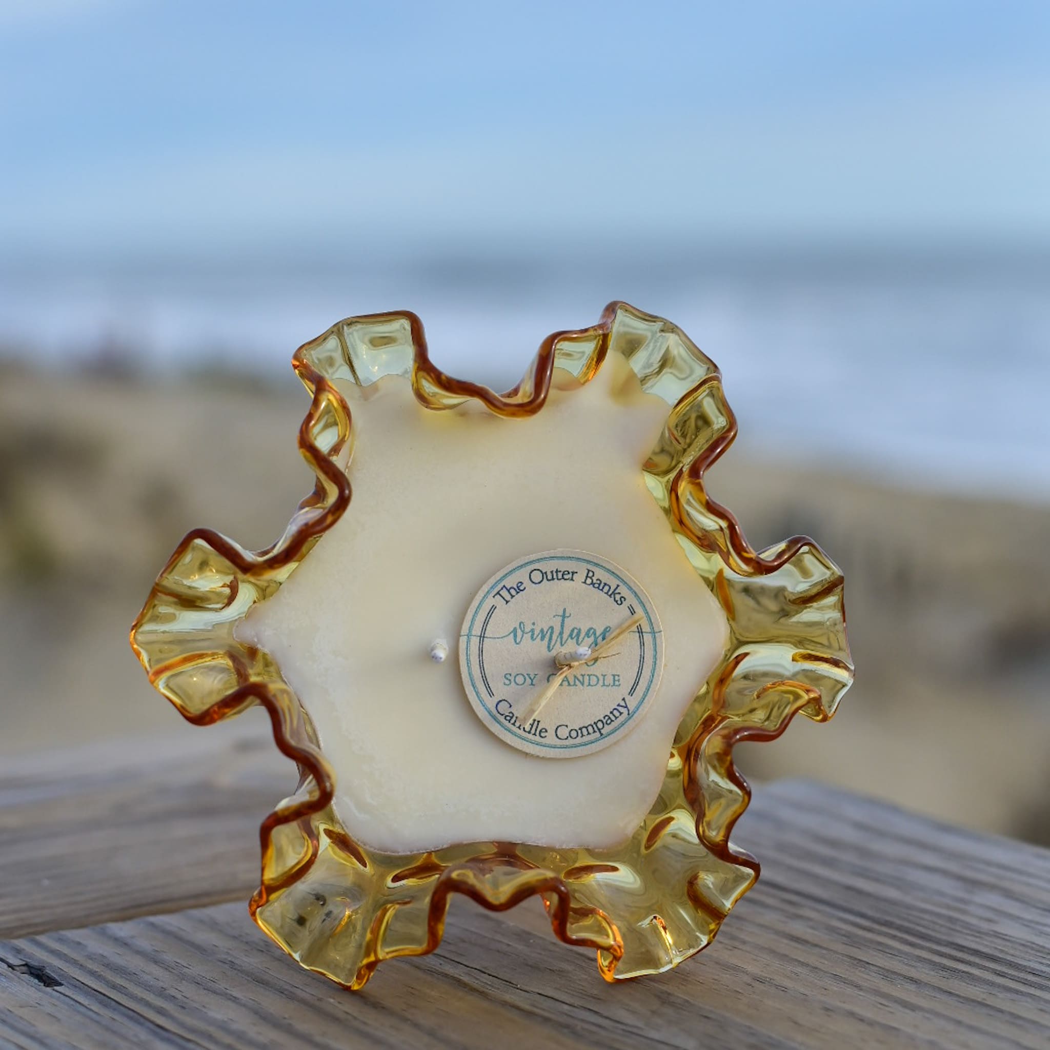 Antique Amber Thumbprint Footed Candy Dish w/Ruffled Edge - Image 2