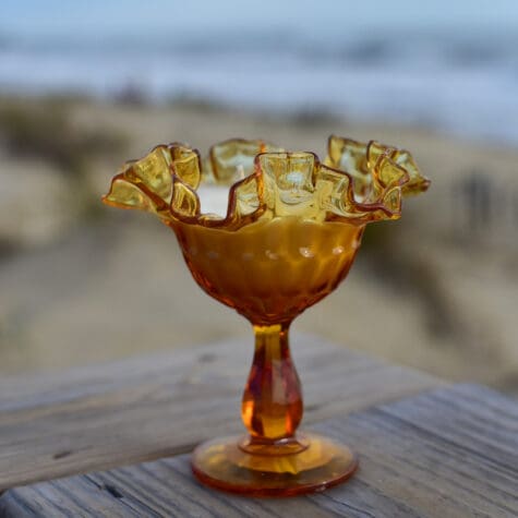 Antique Amber Thumbprint Footed Candy Dish w/Ruffled Edge