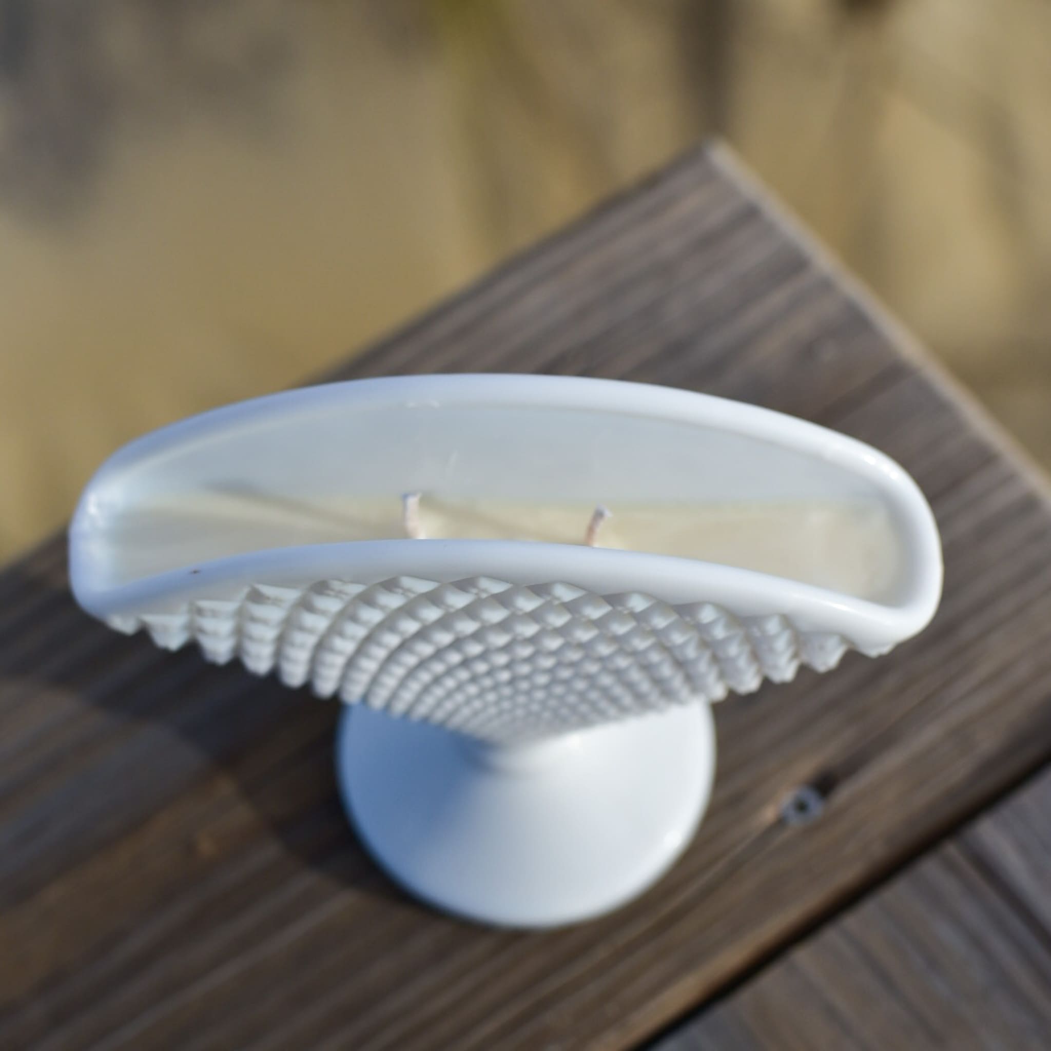 Midmod Milk Glass Diamond Fan Vase - Image 2