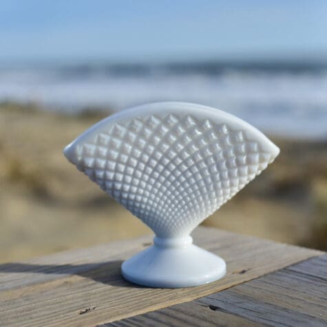 Midmod Milk Glass Diamond Fan Vase