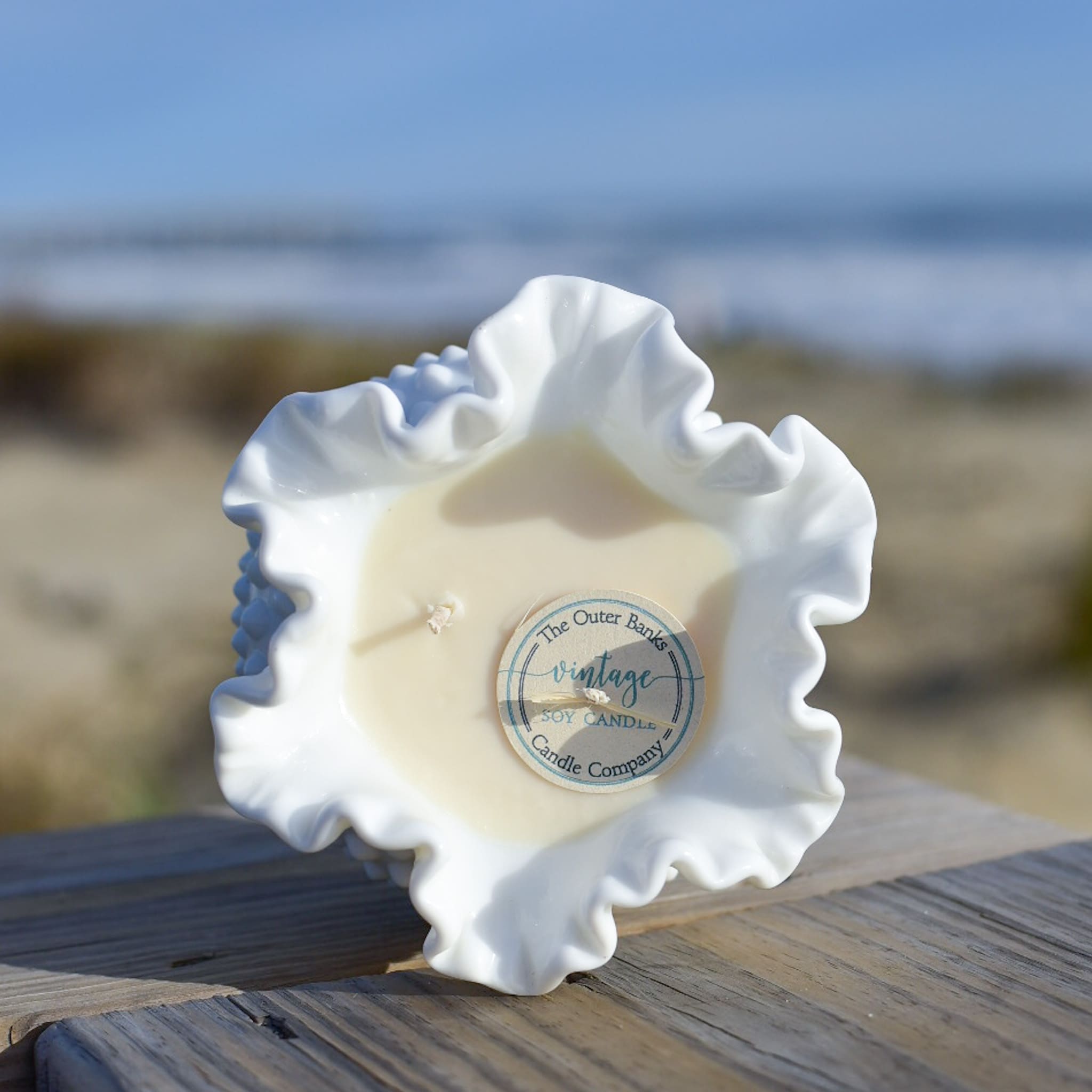 Antique Milk Glass Hobnail Ruffled Vase - Image 2