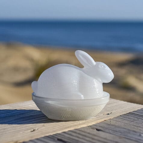 Small White BUNNY "Animal on Nest" Candy Dish